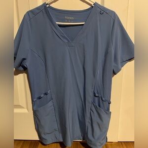 Hanes Women's V-Neck Scrub Top (M) & Matching Scrub Pants (L) in baby blue color